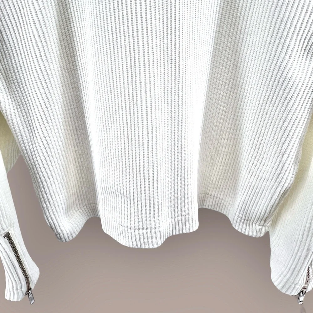 Vintage Together Ribbed Sweater Large Knit White Asymmetrical Zip Collared Moto - Picture 10 of 16